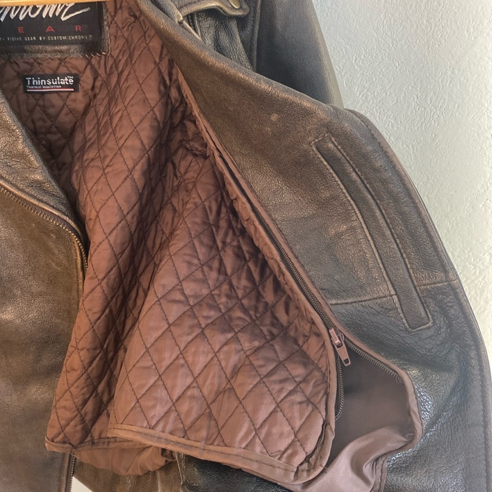 Vintage Chrome Gear Leather Motorcycle Jacket- Brown- Women Sz XS - Picture 8 of 13